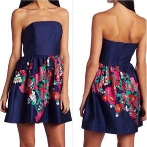 Lilly Pulitzer Strapless Mini Dress Sz 0 Bright Navy Cherry Mine Lottie Happy